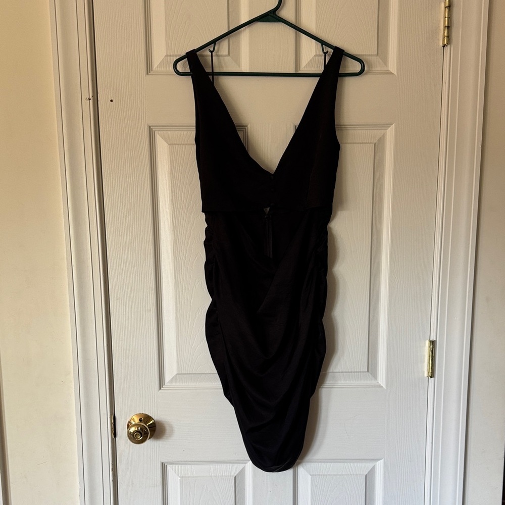 ZARA Black Halter Style Cut Out Satin Effect Mini Dress Size L